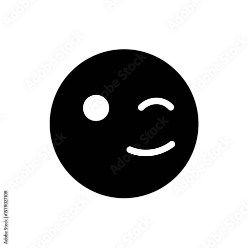 Wink Emoji: A bold black emoji winks playfully, radiating positive energy and conveying a sense of mischief or complicity.