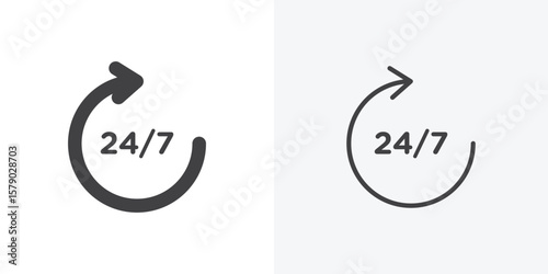 24 7 icon. collection of editable stroke line and solid flat styles.