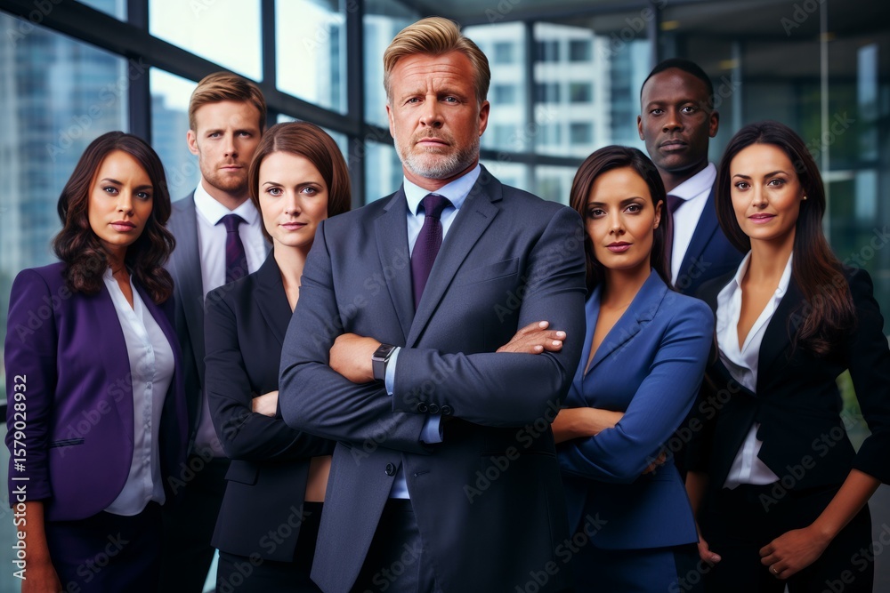 Confident business team standing together with arms crossed in modern office Confident business team standing together with arms crossed in modern office
