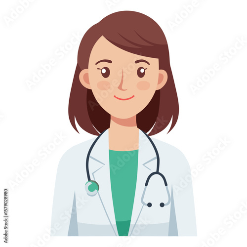 A professional woman doctor in a white coat with a stethoscope, symbolizing healthcare and compassion.