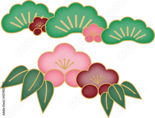 Traditional Japanese Pines, Bamboos, and Plums (Sho-Chiku-Bai) Pattern