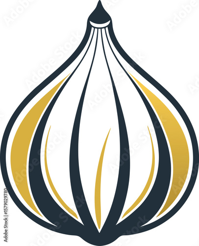 Herbal Tea Steam Aromatics Elegant Golden and Dark Blue Onion Vector Illustration, Perfect for Culinary Branding or Design Projects