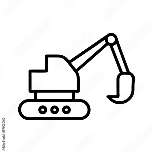 Excavator icon in minimalist design with black outlines  