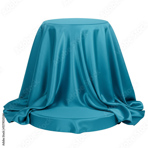 Turquoise Silk Cloth Covered Cylinder Podium Stage Illustration