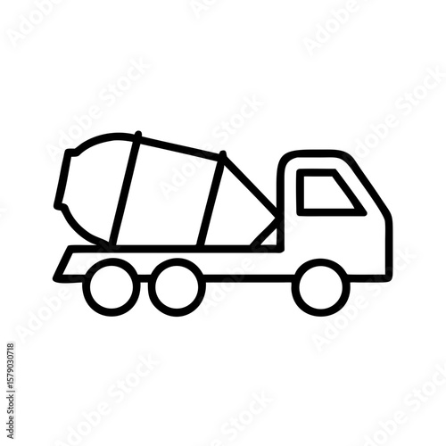 Cement mixer truck illustration in minimalist line art style  