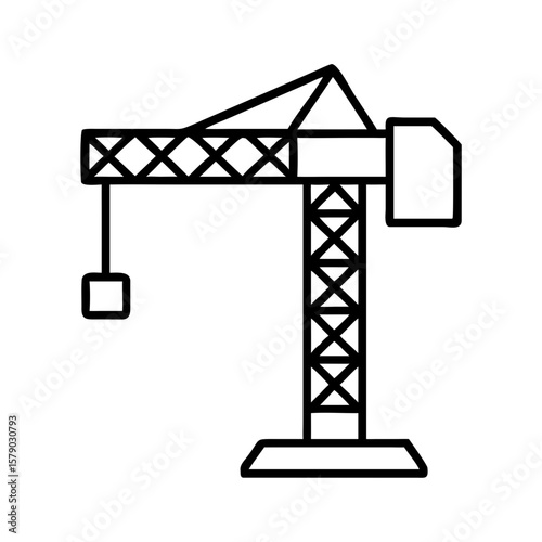 Outline illustration of a tower crane on a construction site  
