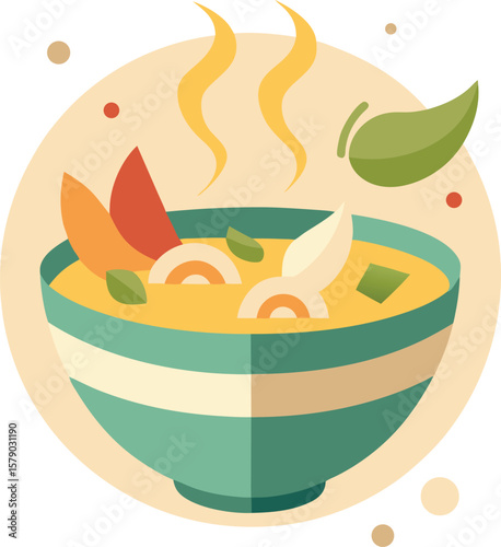 Herbal Tea Steam Aromatics Delicious and Aromatic Vegetable Soup in a Teal Bowl, Perfect for a Cozy Meal