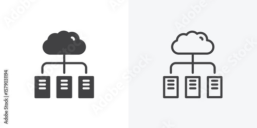 Data center icon. collection of editable stroke line and solid flat styles.