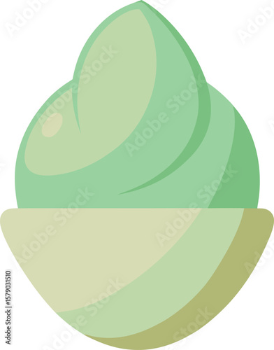 Herbal Tea Steam Aromatics Delicious Green Mint Ice Cream in a Bowl, Simple Flat Design Illustration, Vector Graphic