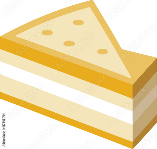 Herbal Tea Steam Aromatics Delicious Layered Cake Slice, Sweet Treat, Isometric View, Bakery Dessert, Golden Yellow, Creamy Filling, Sweet...