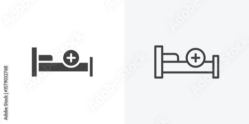 Hospital bed icon. collection of editable stroke line and solid flat styles.