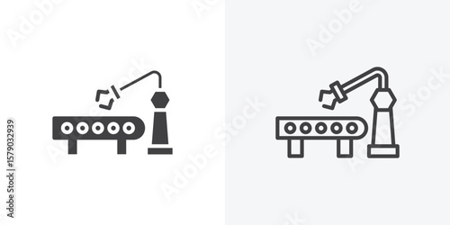 Industrial robot icon. collection of editable stroke line and solid flat styles.
