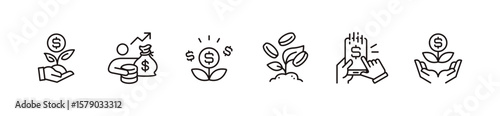 financial investment icon line set business bank investor asset income cash flow currency signs outline vector illustration