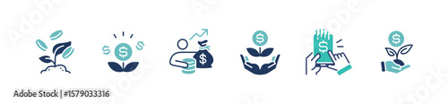 finance investment asset icon set business income savings bank currency hand holding plant investor asset signs vector illustration