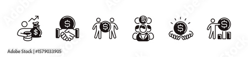 people investor hold money icon line set business asset investment success profit gain vector illustration hand holding coin symbol design