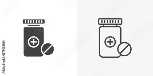 Medicine bottle icon. collection of editable stroke line and solid flat styles.