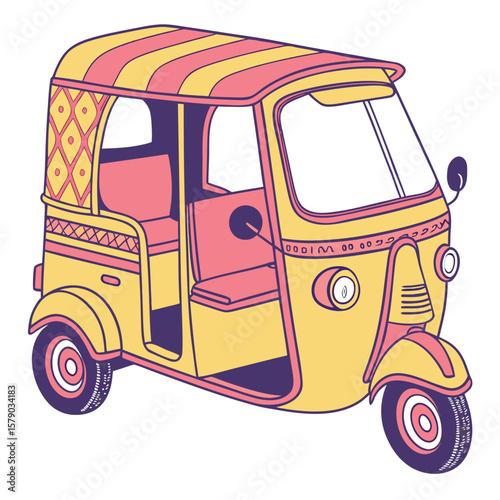 Vibrant Tuk-Tuk Illustration: A Colorful Asian Auto-rickshaw Design
