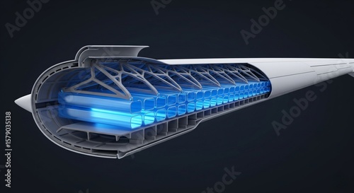 Futuristic Electric Aircraft Wing Cross-Section with Glowing Structural Battery Composites