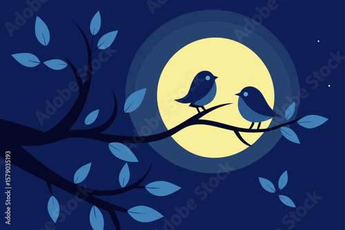 birds sleeping in moonlit branches