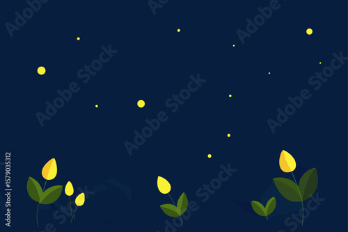 faint light from fireflies among shrubs