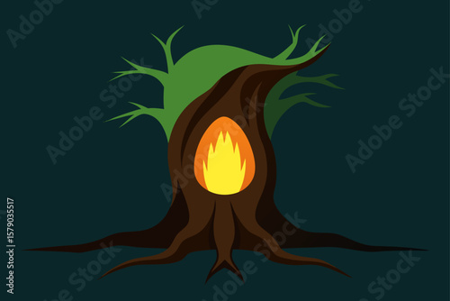 hollowed tree root glowing from within