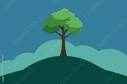 lonely tree on hilltop in deep woods