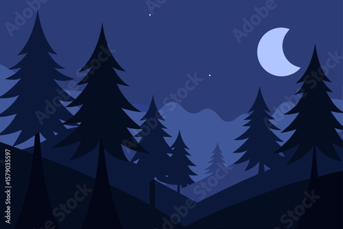 moonlit pine forest with tall shadows