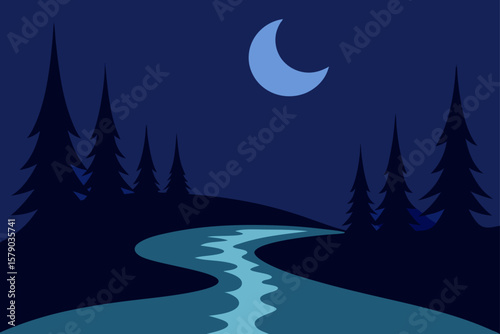 reflections of moonlight in forest stream