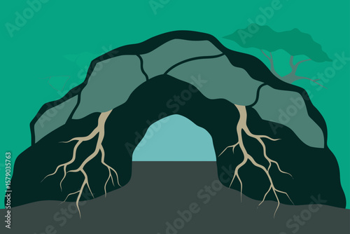 rocks and roots forming natural tunnel.svg
