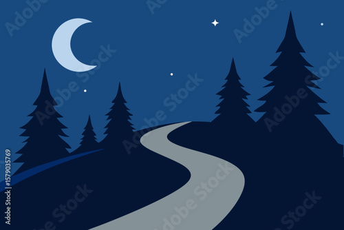 rocky trail through moonlit pine trees.svg
