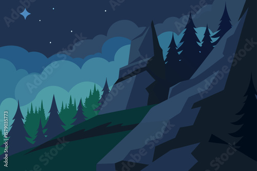 rocky slope in nighttime forest .svg