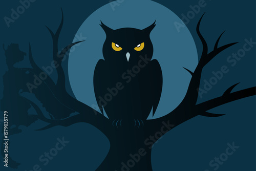 shadowy owl perched in old tree.svg