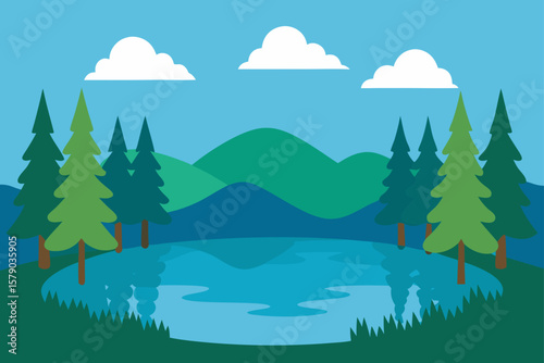still lake in center of wooded clearing