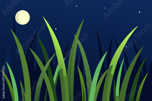 tall grass glowing with dew in moonlight