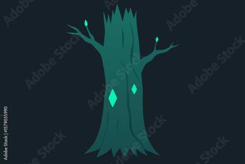 tree bark glowing with faint bioluminescence