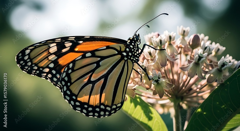 Obraz premium Monarch Butterfly on Milkweed A Close-Up View of Nature's Beauty and Pollination