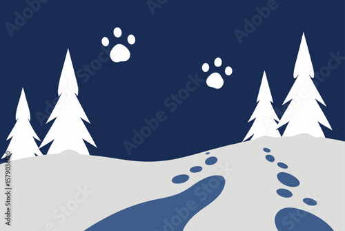 wolf tracks through snow in silent forest
