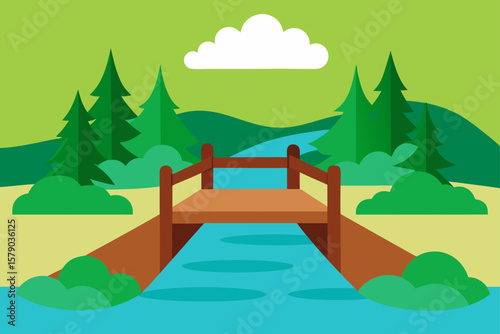 wooden footbridge across forest stream