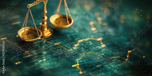 Economy balancing antique concept. Scales of justice on a textured background representing law and balance.