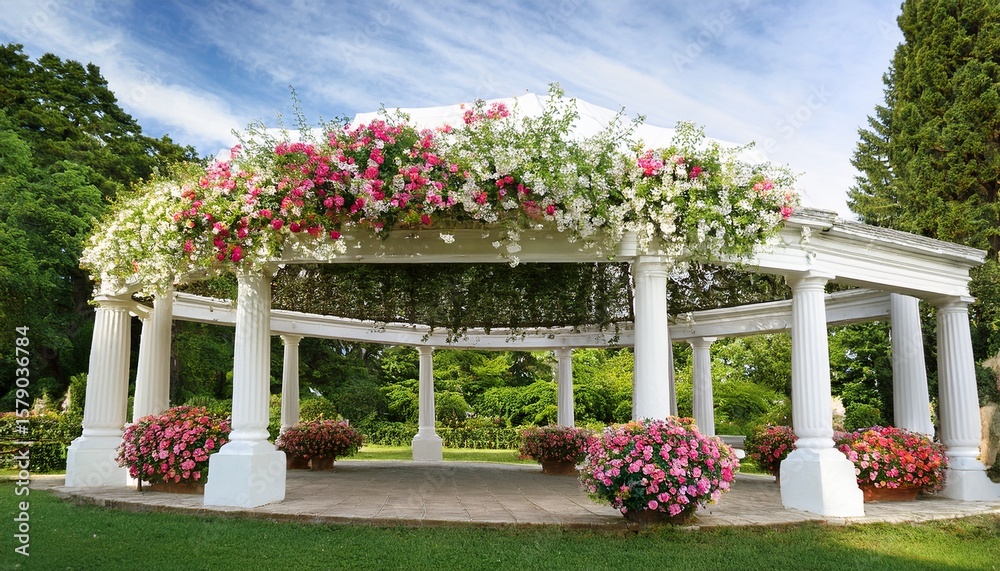 Obraz premium ornate floral display under a white pergola