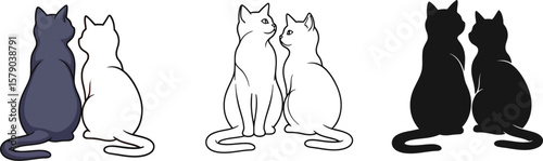 Cute cats together vector illustration black white cat drawing adorable pets animal love friendship design