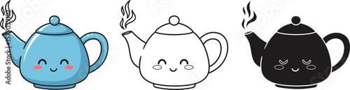 Cute teapots illustration vector design for tea time graphic element and kawaii tea kettle collection