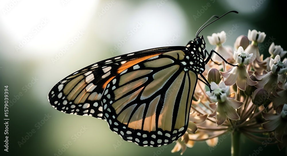 Fototapeta premium Majestic Monarch Butterfly on Milkweed A Close-Up View of Nature's Delicate Beauty
