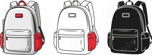 Backpacks illustration set vector school bag rucksack travel pack luggage carry on baggage design concept