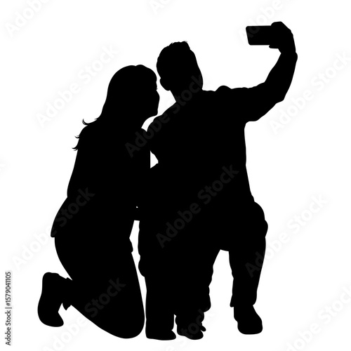 Silhouette of Love: A couple captures a shared memory in a candid selfie, revealing an intimate moment. Emphasizing the closeness between them in an elegant silhouette against a subtle background.