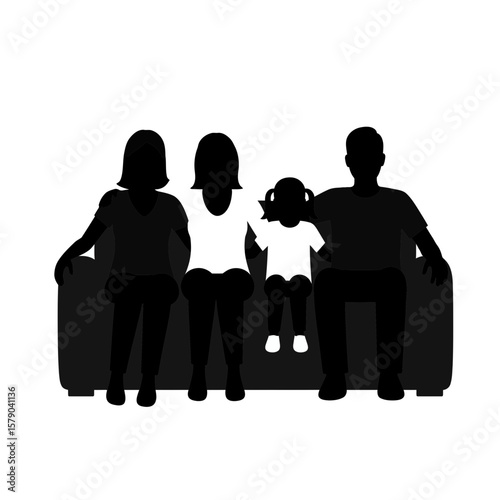 Family Silhouette on Sofa: A heartwarming silhouette of a family united on a cozy sofa, symbolizing togetherness, love, and the comfort of home.