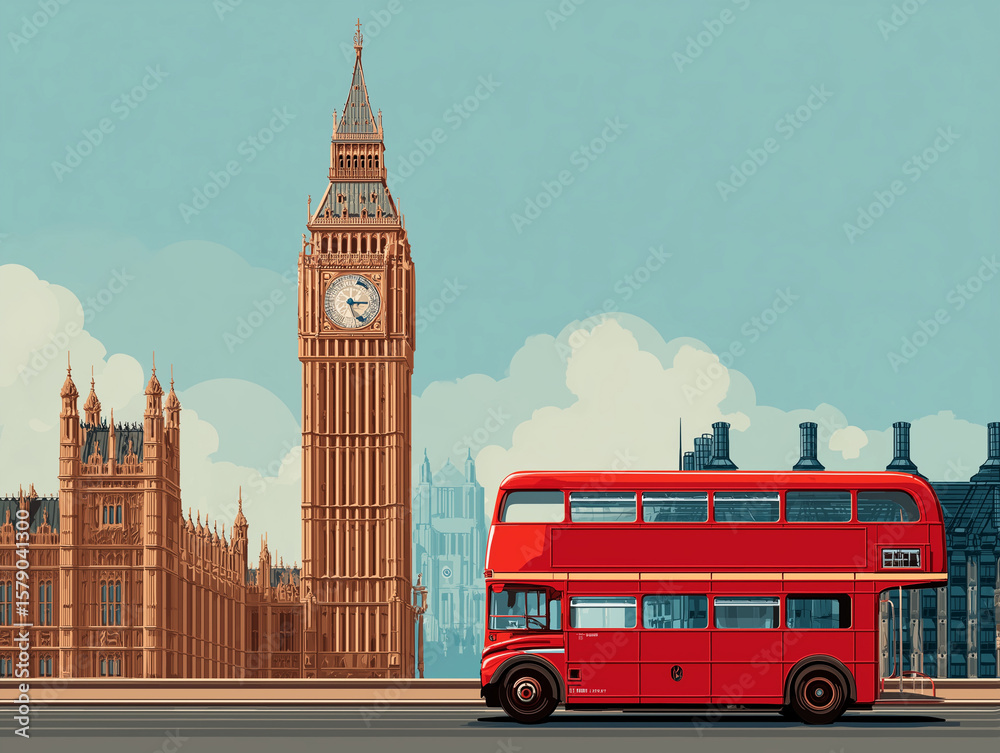 Obraz premium Big Ben and red double-decker bus in London