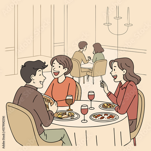 Friends Having Dinner Together – Social Gathering Illustration


