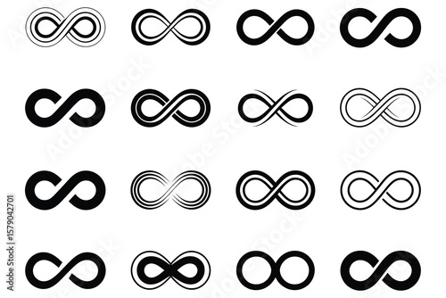 Infinity symbols various styles endless loop lemniscate