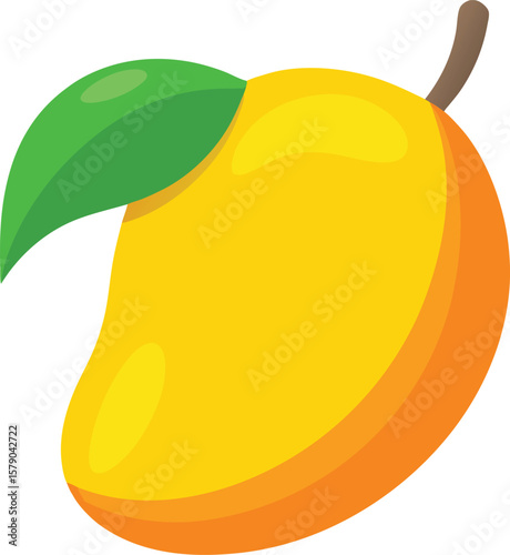 Pancake Stack Graphic Presentations Delicious Ripe Mango Fruit Illustration, Vibrant Yellow and Green, Tropical Delight